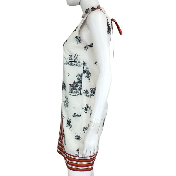 Elegant Printed Mini Dress with Orange Stripes - Picture 4 of 8